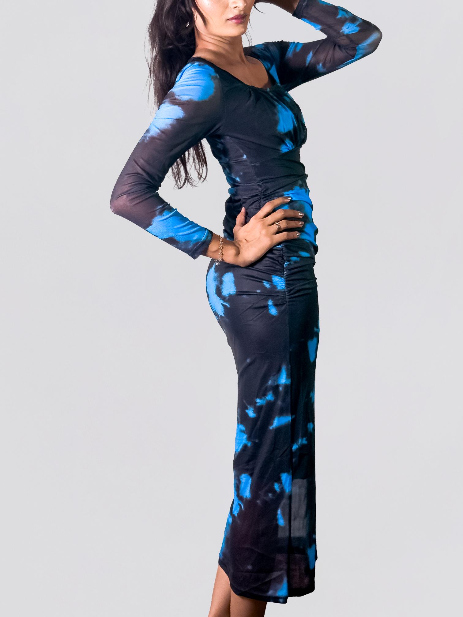 Ocean Night Tie-Dye Ruched Bodycon Dress