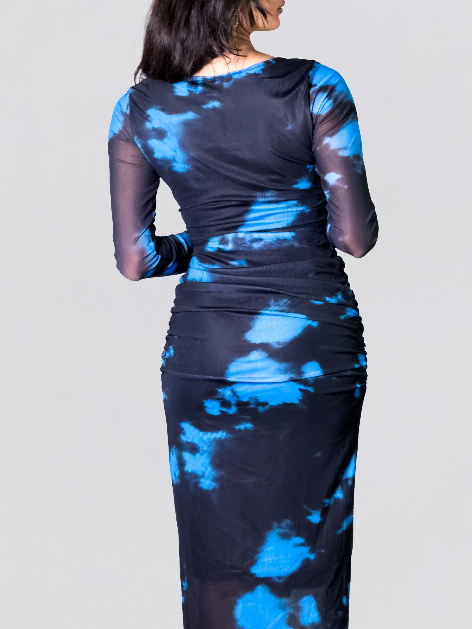 Ocean Night Tie-Dye Ruched Bodycon Dress