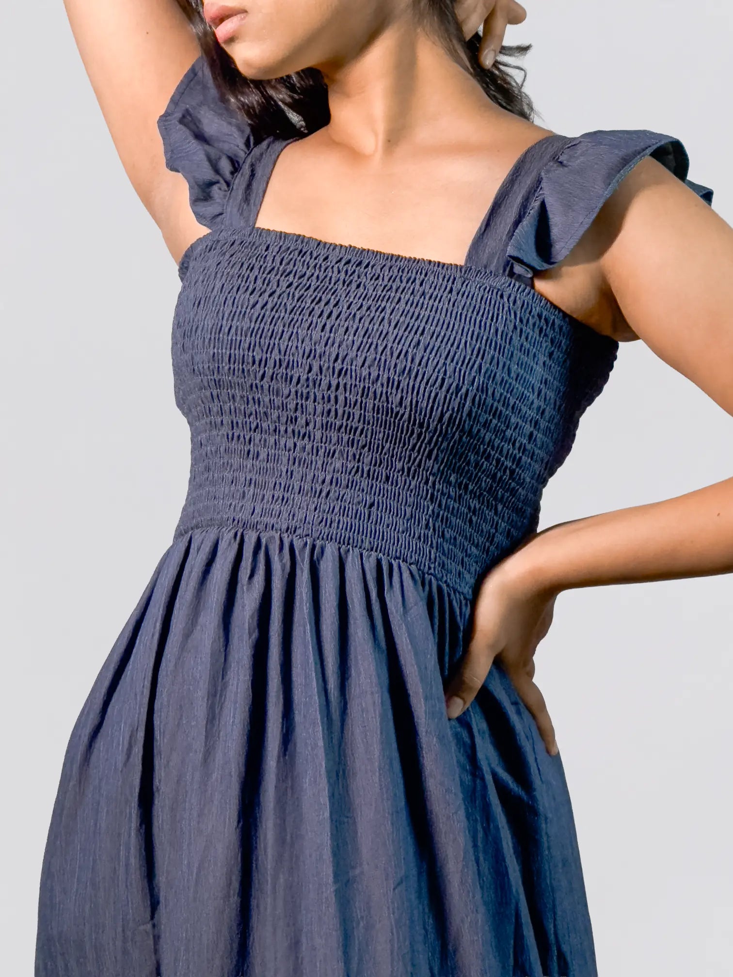 Navy Blue Tiered Maxi Dress (Smocked Bodice)