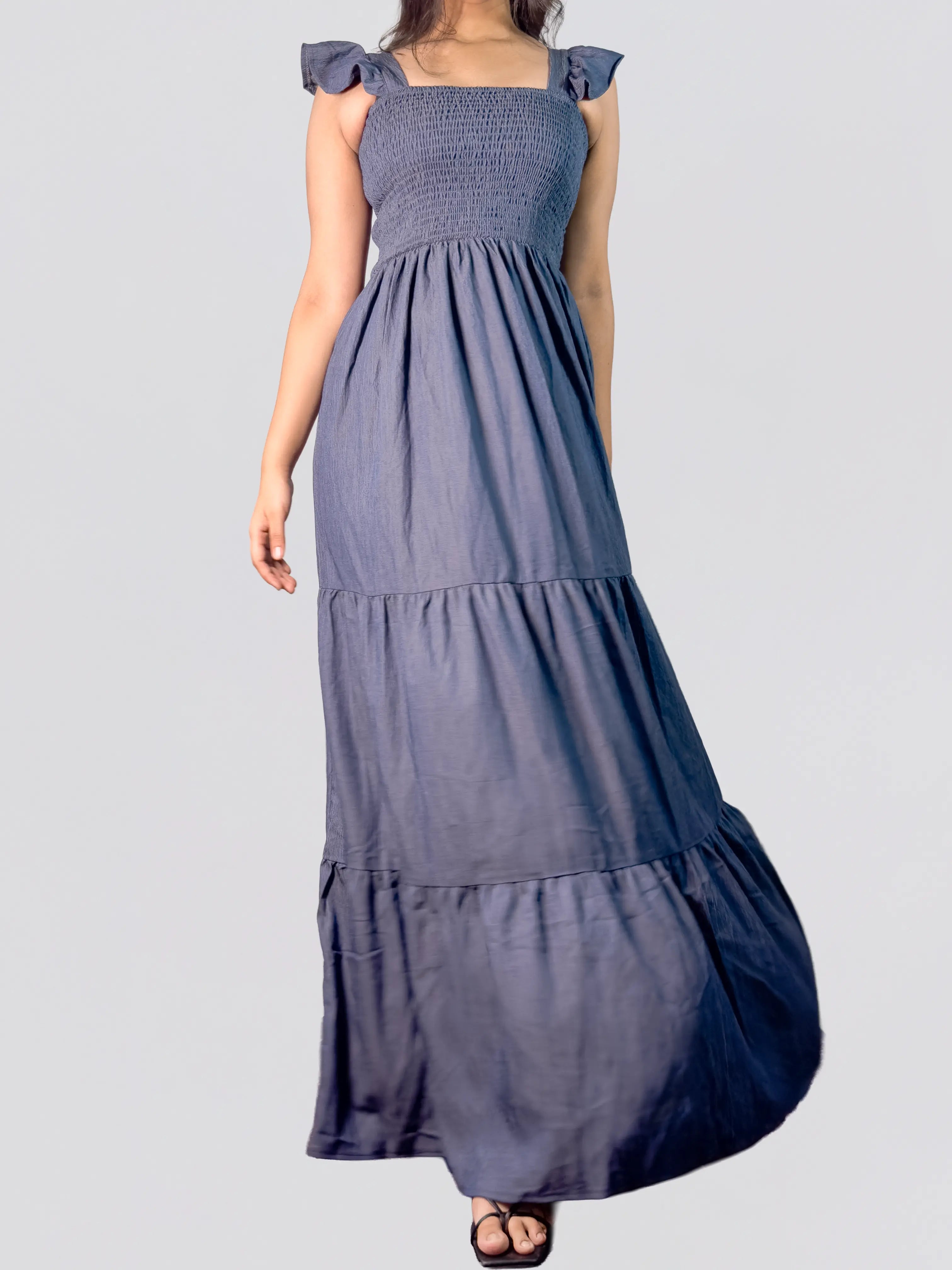 Navy Blue Tiered Maxi Dress (Smocked Bodice)