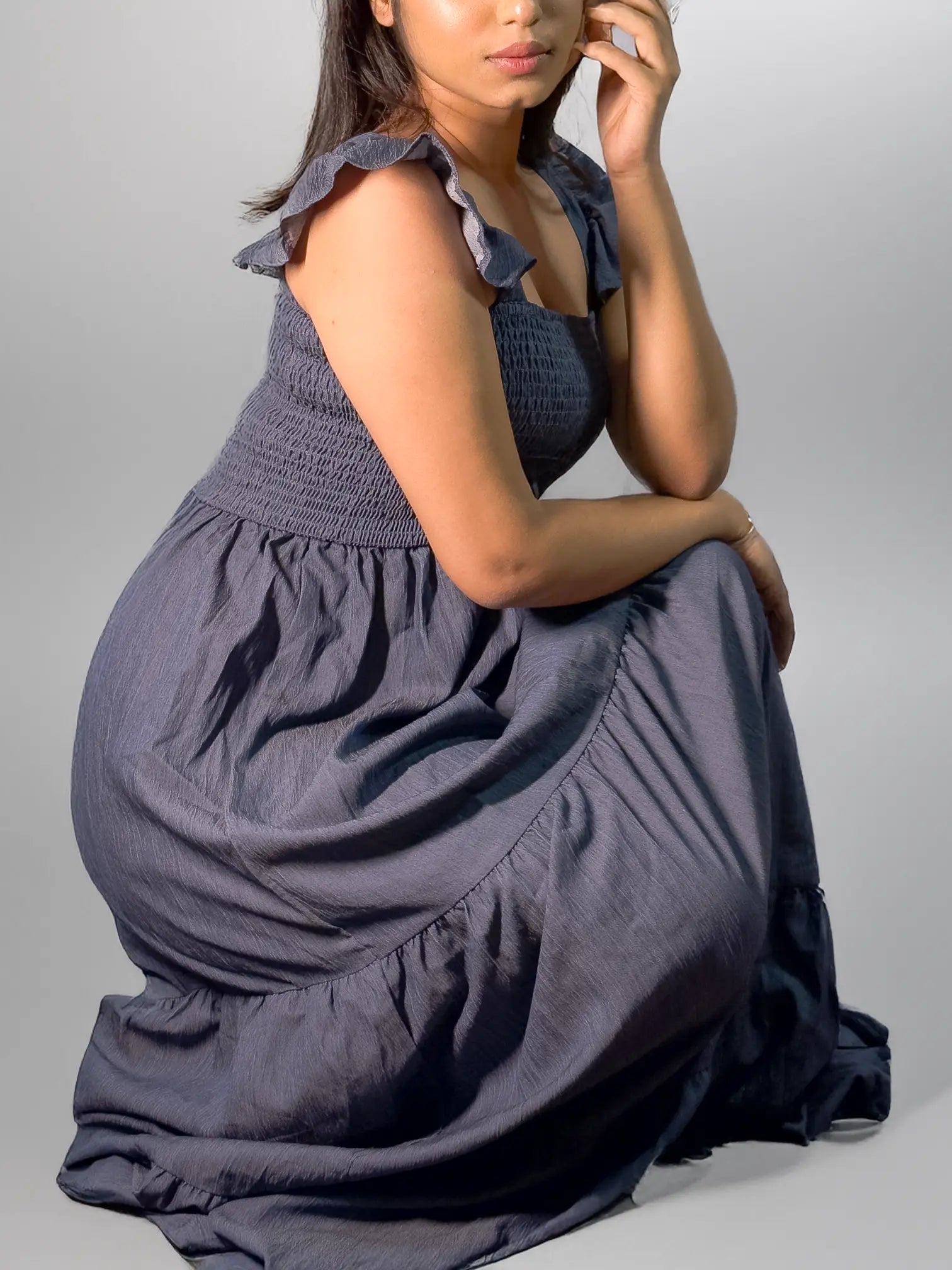 Navy Blue Tiered Maxi Dress (Smocked Bodice)