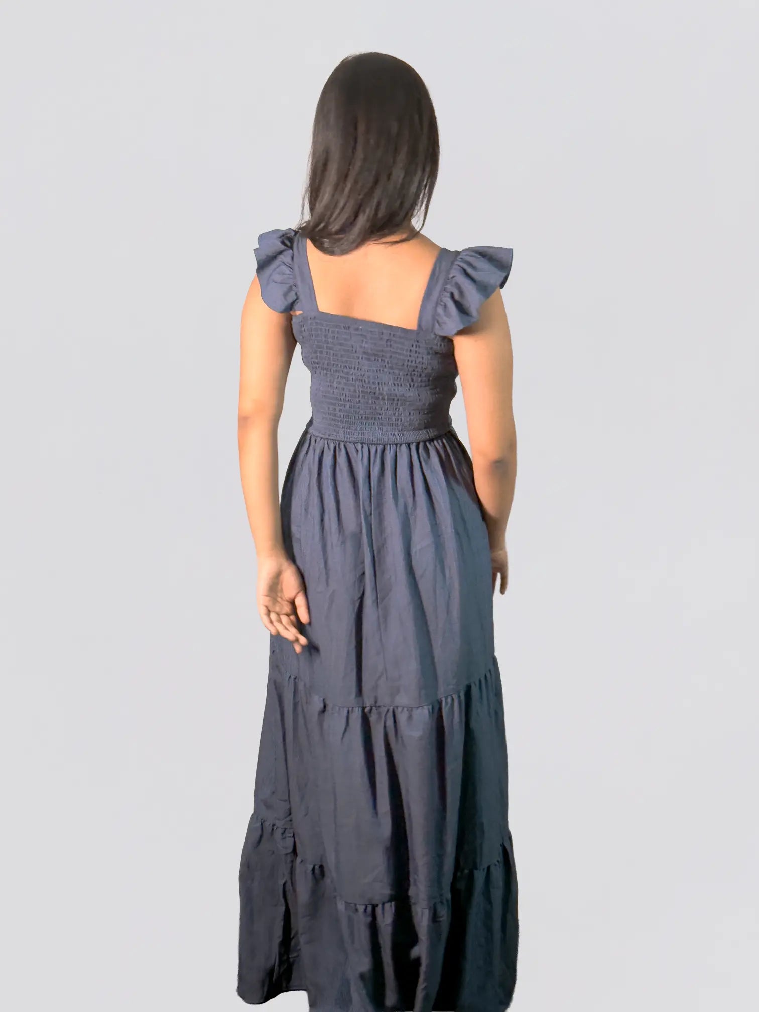 Navy Blue Tiered Maxi Dress (Smocked Bodice)