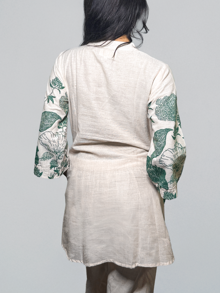 Ivory & Forest Green Handblock Printed Coord Set – Al-SS1-25-0004