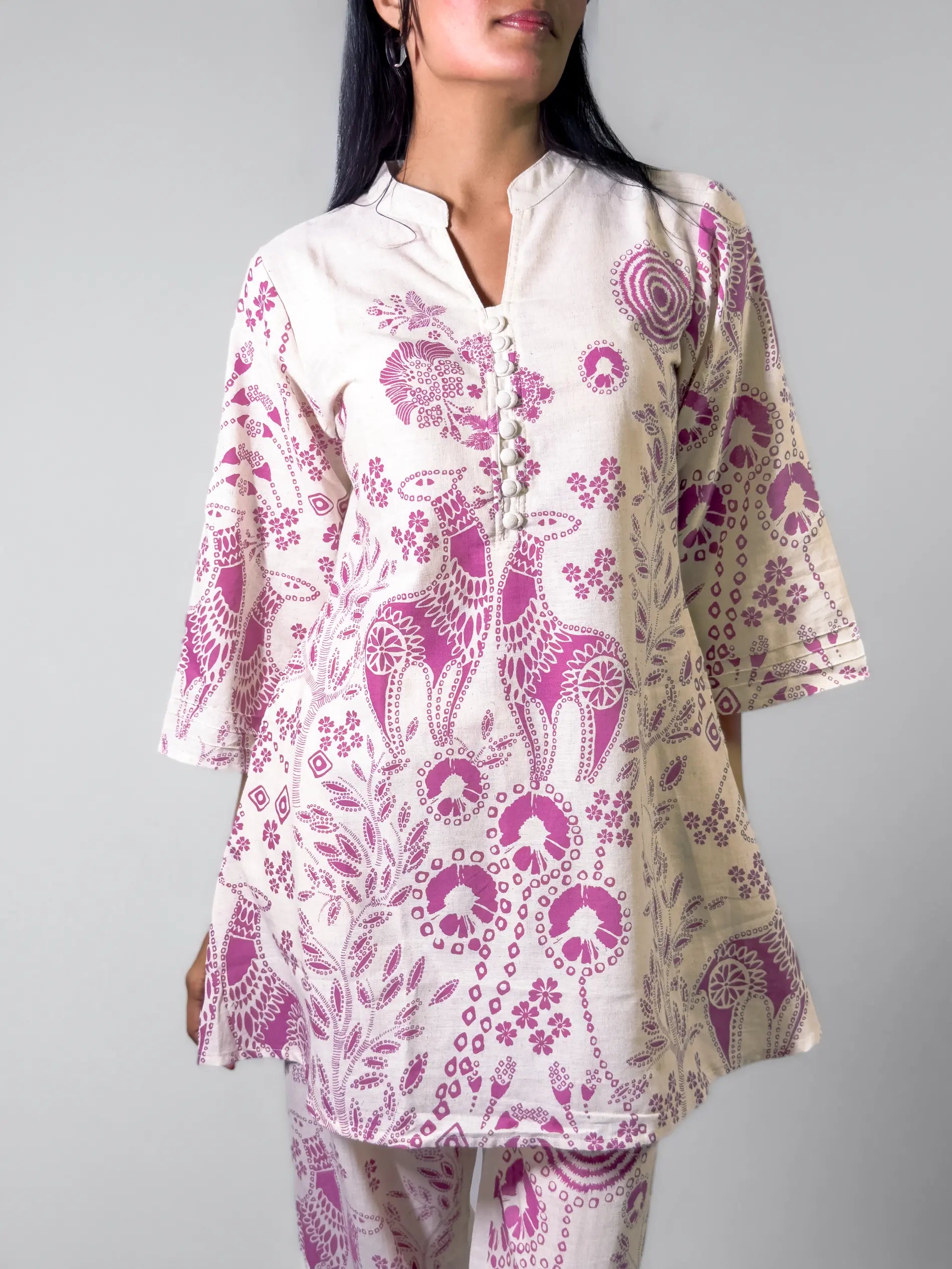 Ivory & Plum Hand block Printed Ethnic Coord Set
