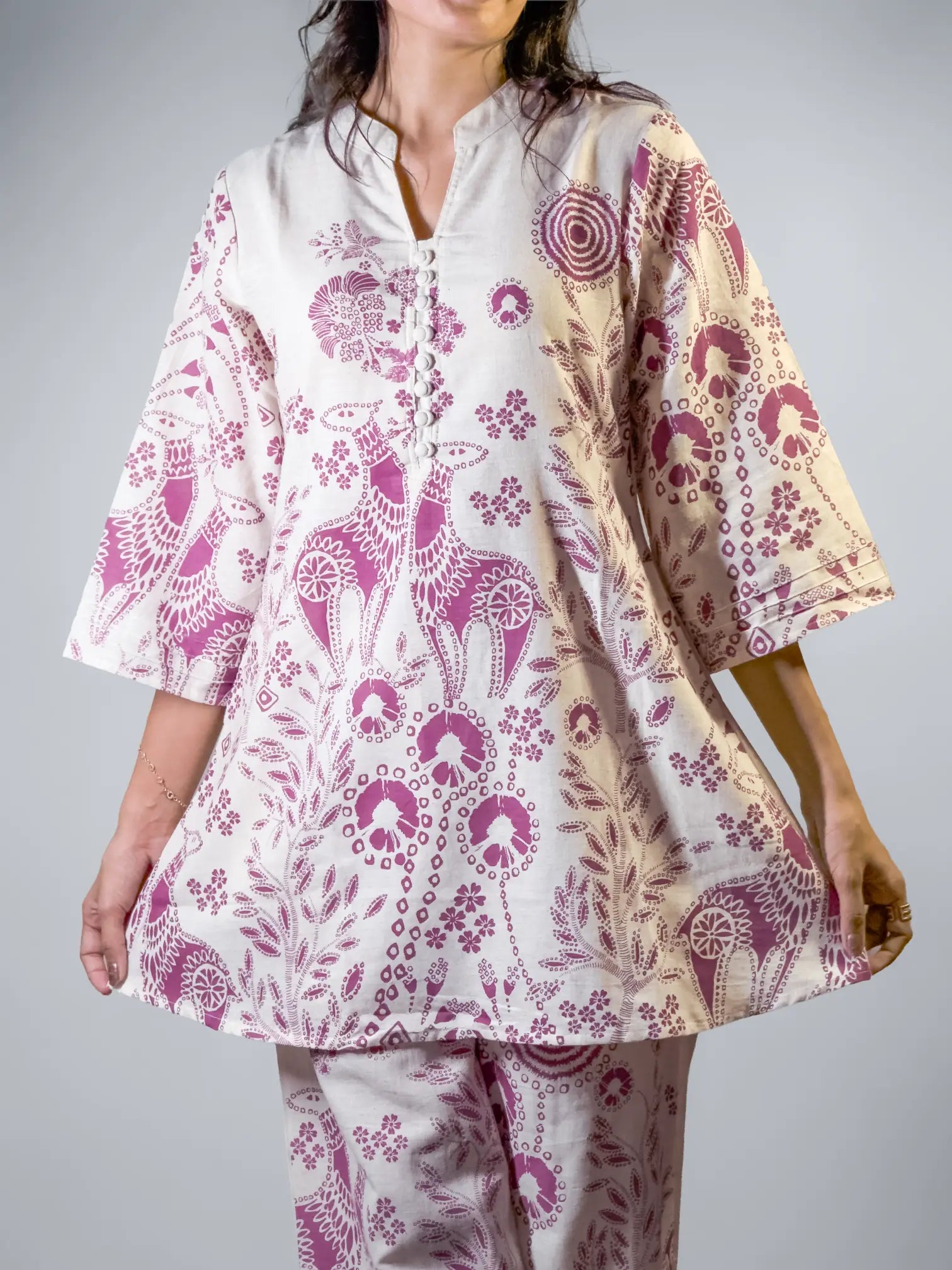 Ivory & Plum Hand block Printed Ethnic Coord Set