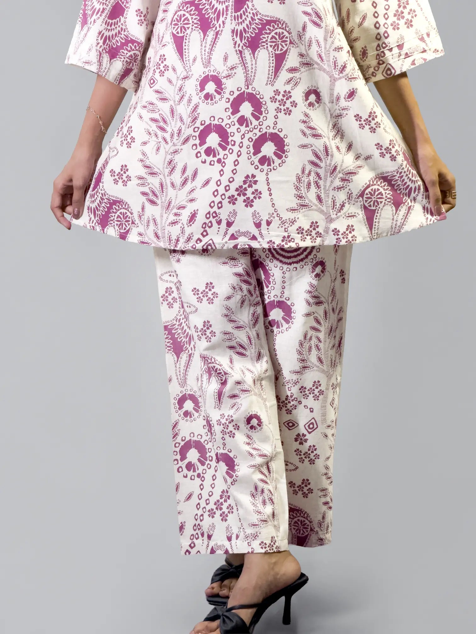 Ivory & Plum Hand block Printed Ethnic Coord Set