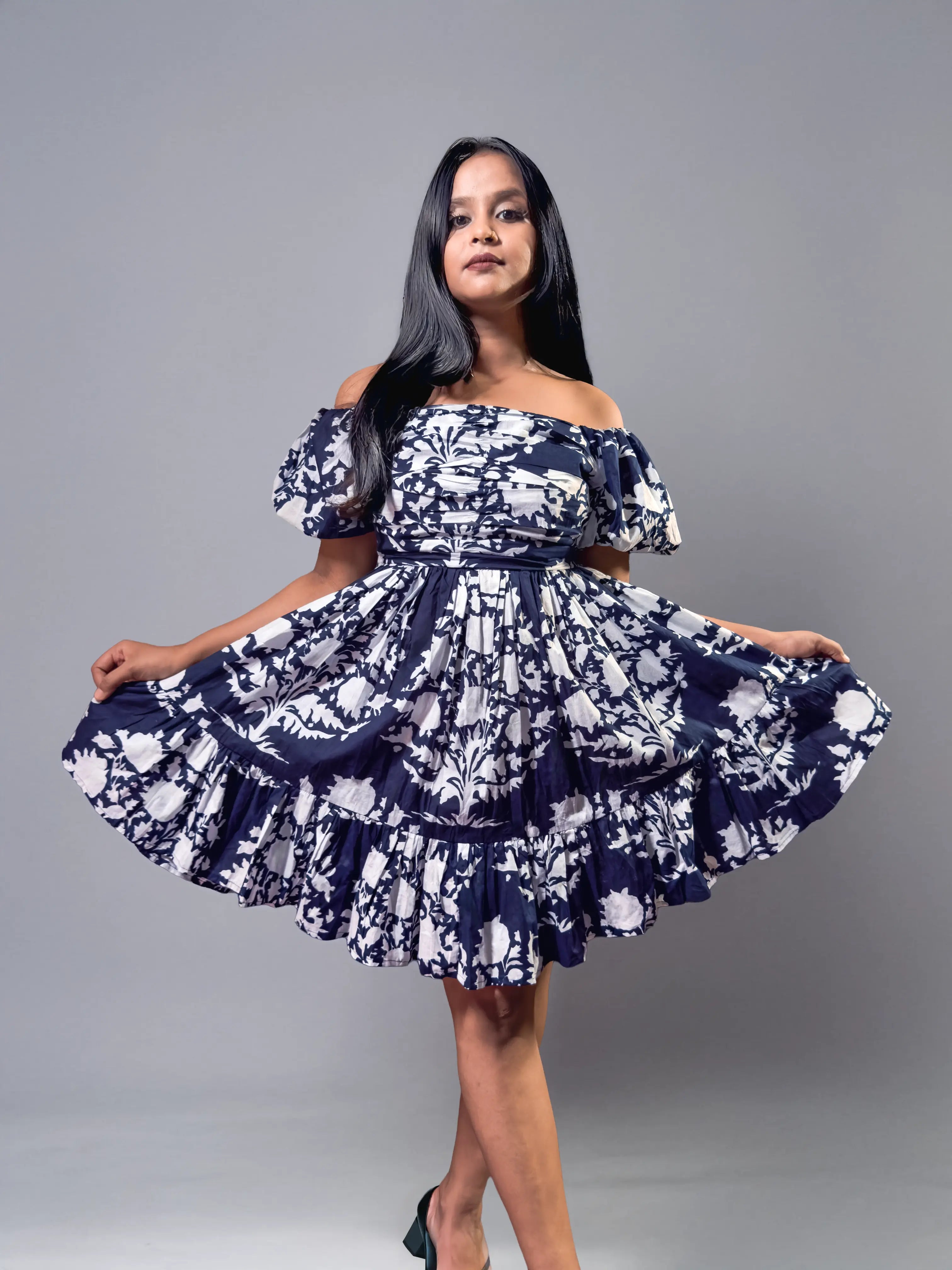Moonlit Garden Off-Shoulder Flared Dress (AL-SS1-25-2010)