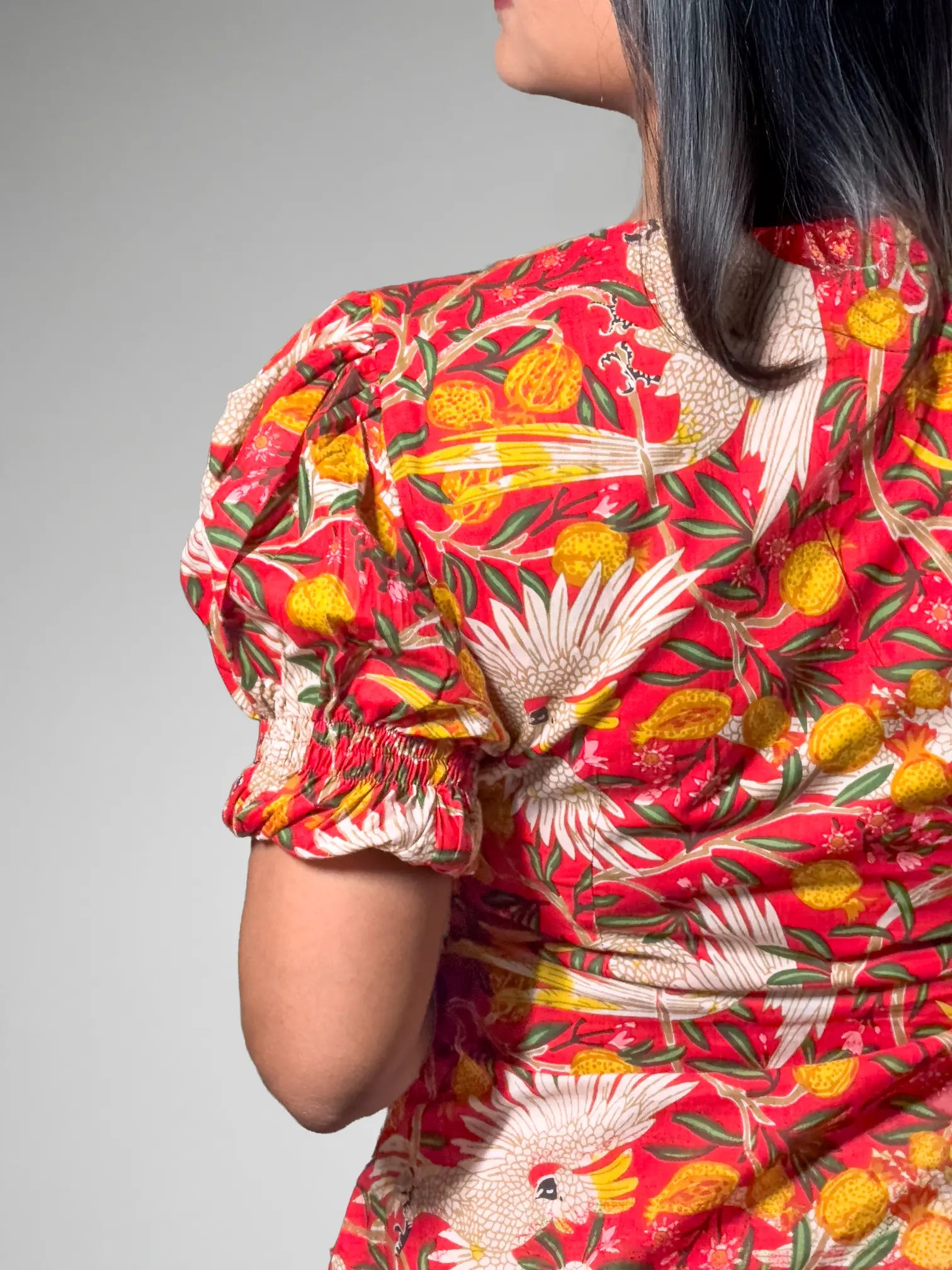 Tropical Bloom Puff Sleeve Mini Dress
