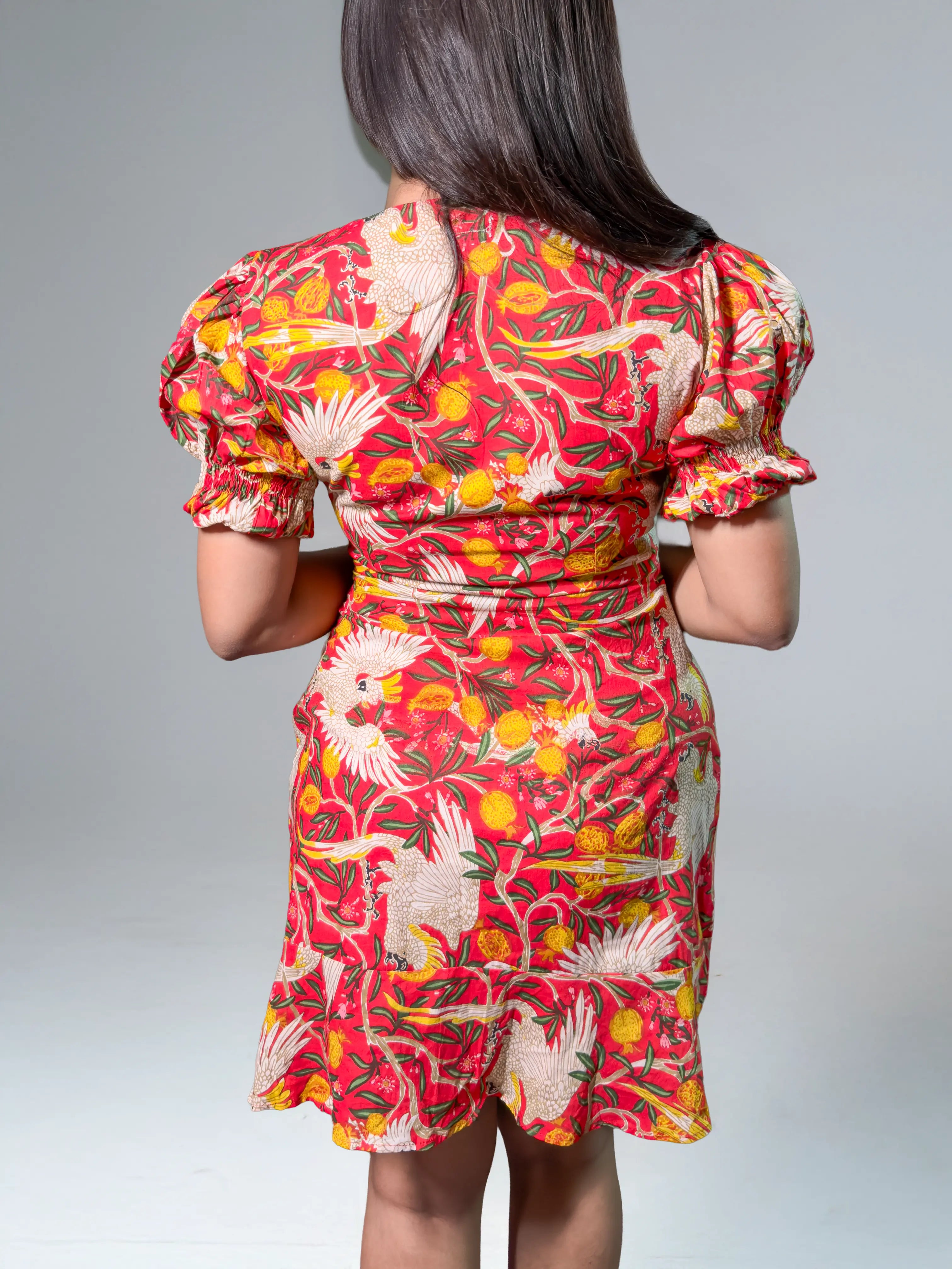 Tropical Bloom Puff Sleeve Mini Dress