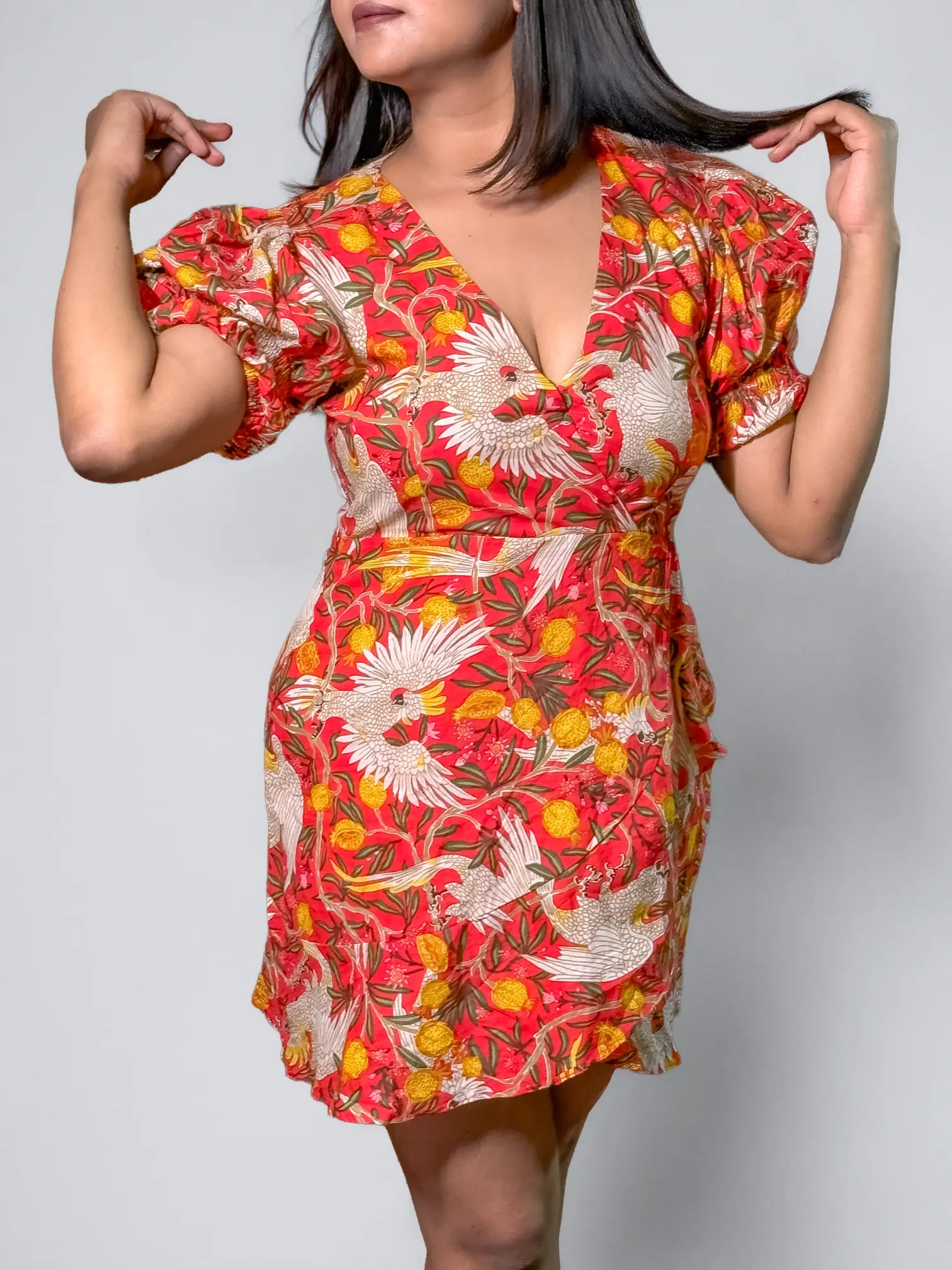 Tropical Bloom Puff Sleeve Mini Dress