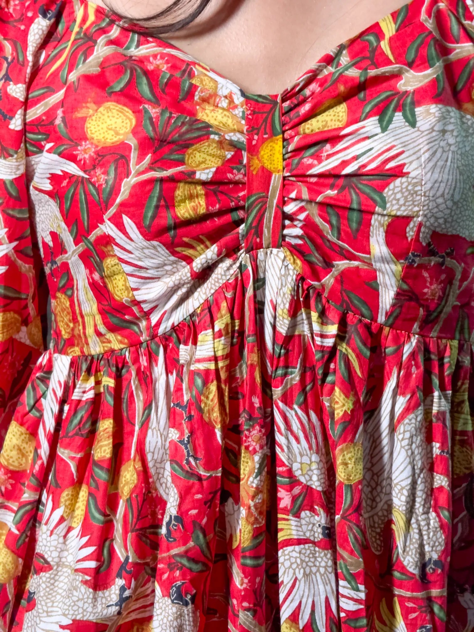 Tropical Red Bird & Floral Maxi Dress