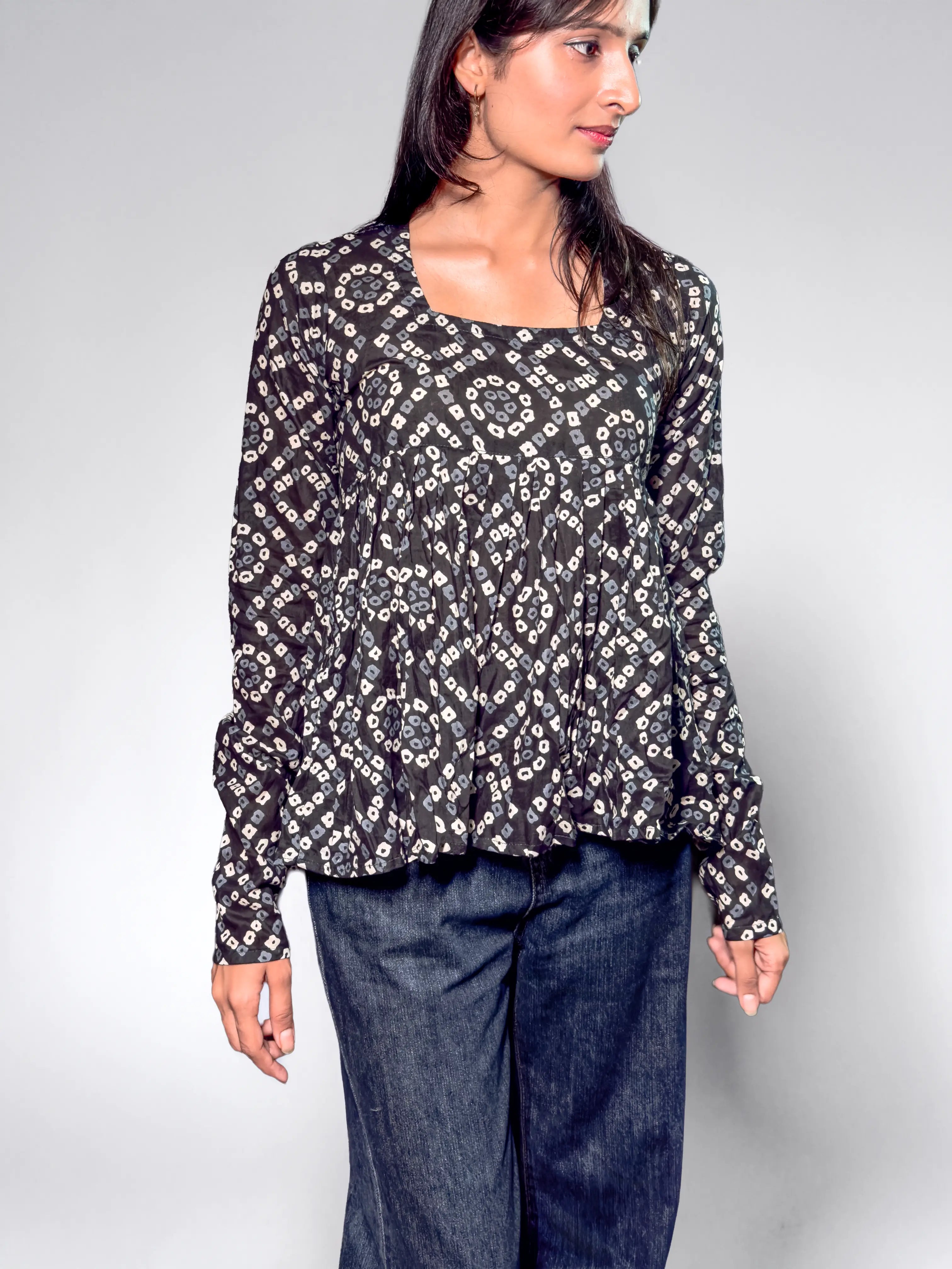Indigo Geometric Hand block Print Short Kurti