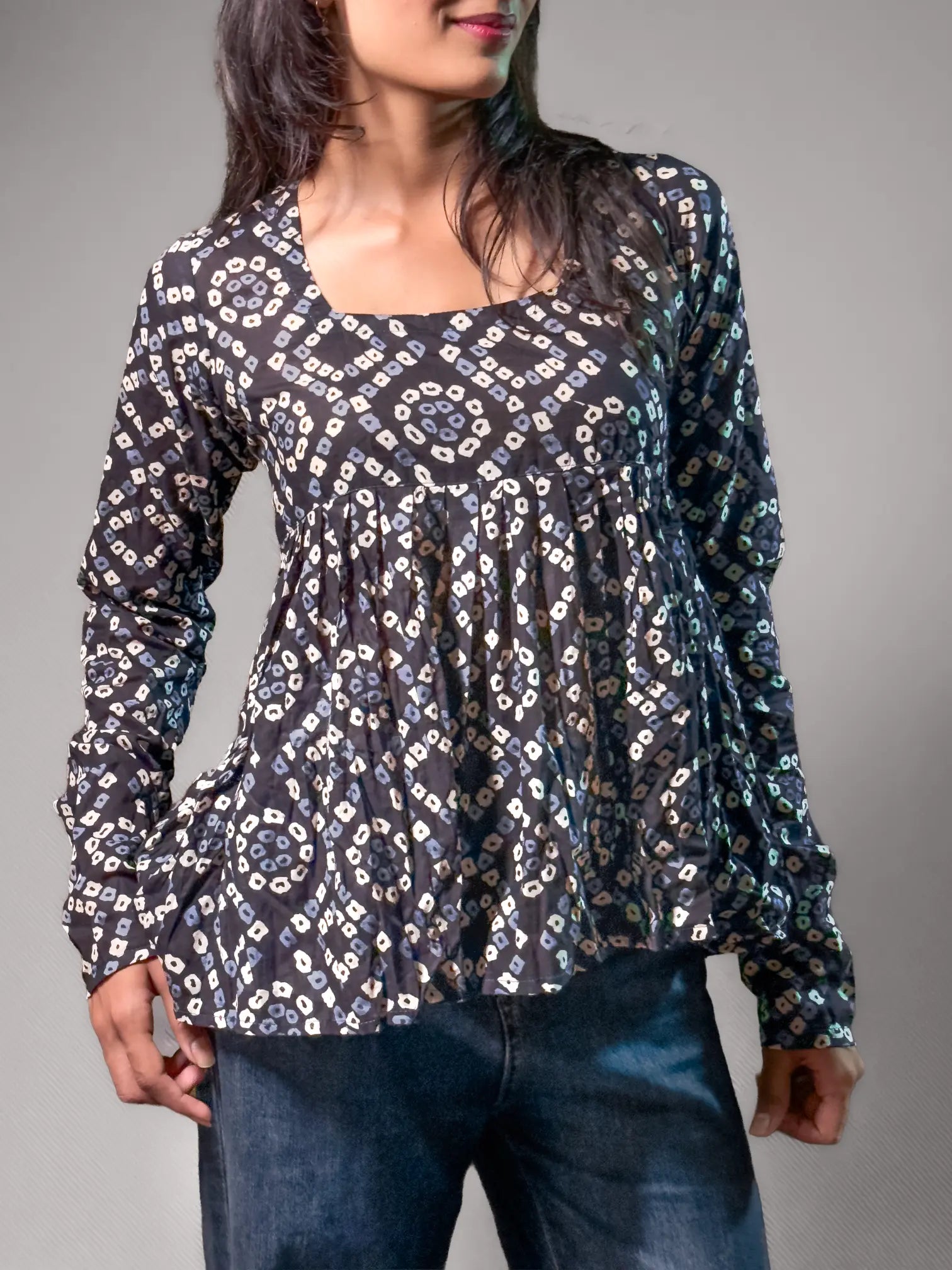 Indigo Geometric Hand block Print Short Kurti