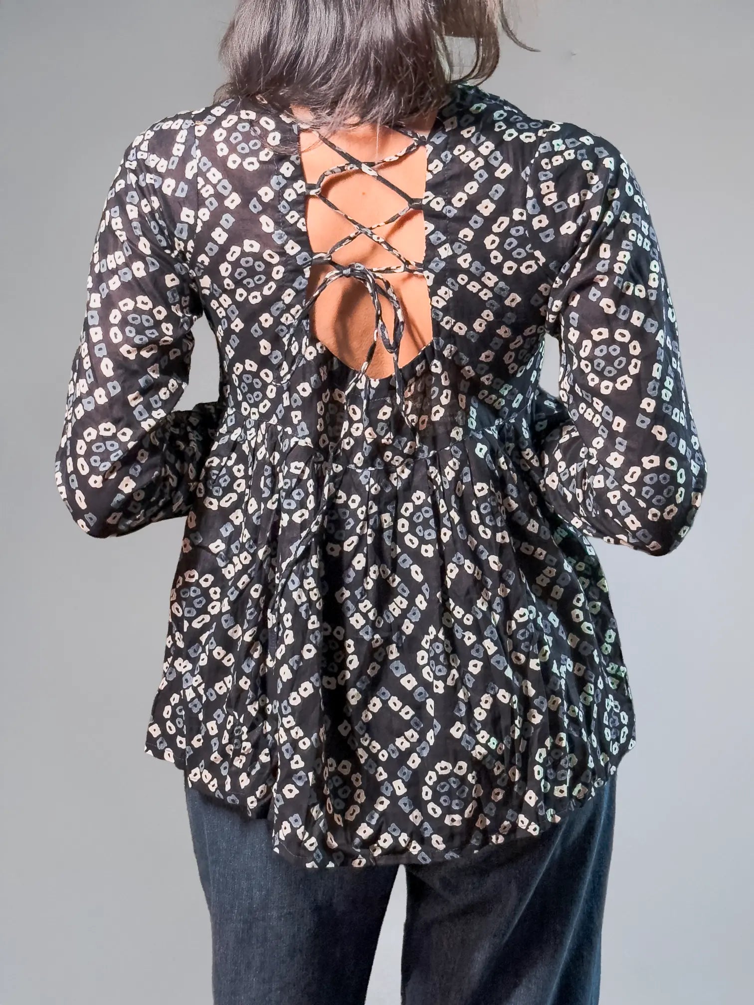 Indigo Geometric Hand block Print Short Kurti
