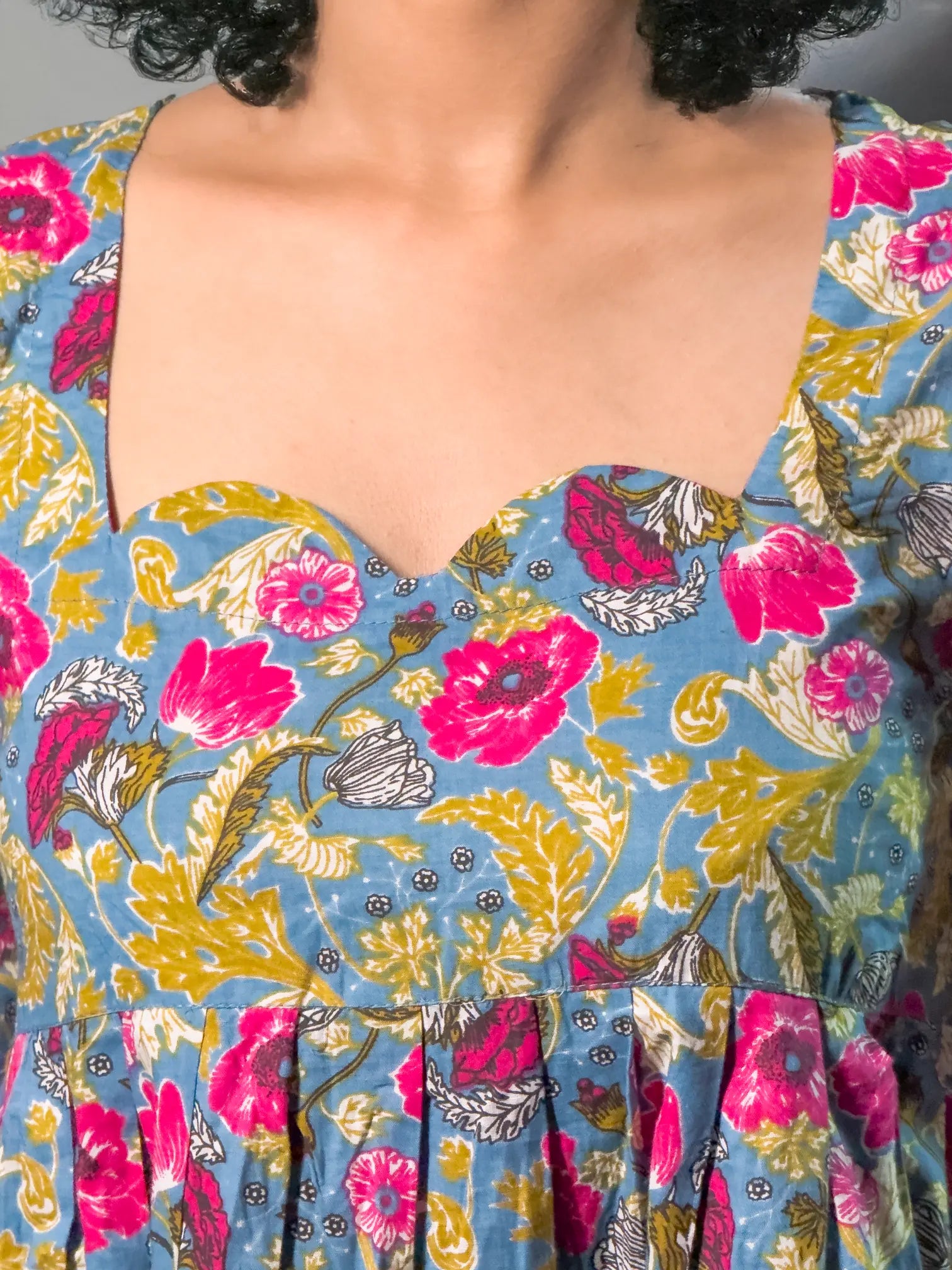 Blue Floral Sweetheart Cotton Kurta