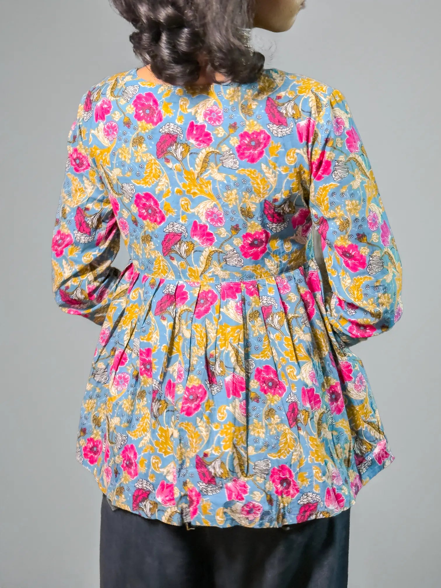 Blue Floral Sweetheart Cotton Kurta