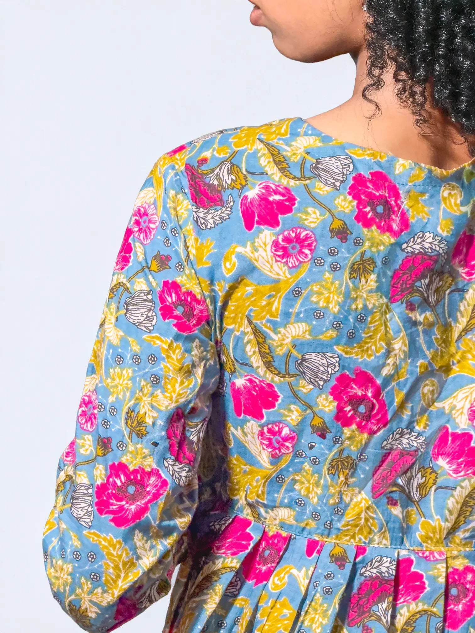 Blue Floral Sweetheart Cotton Kurta