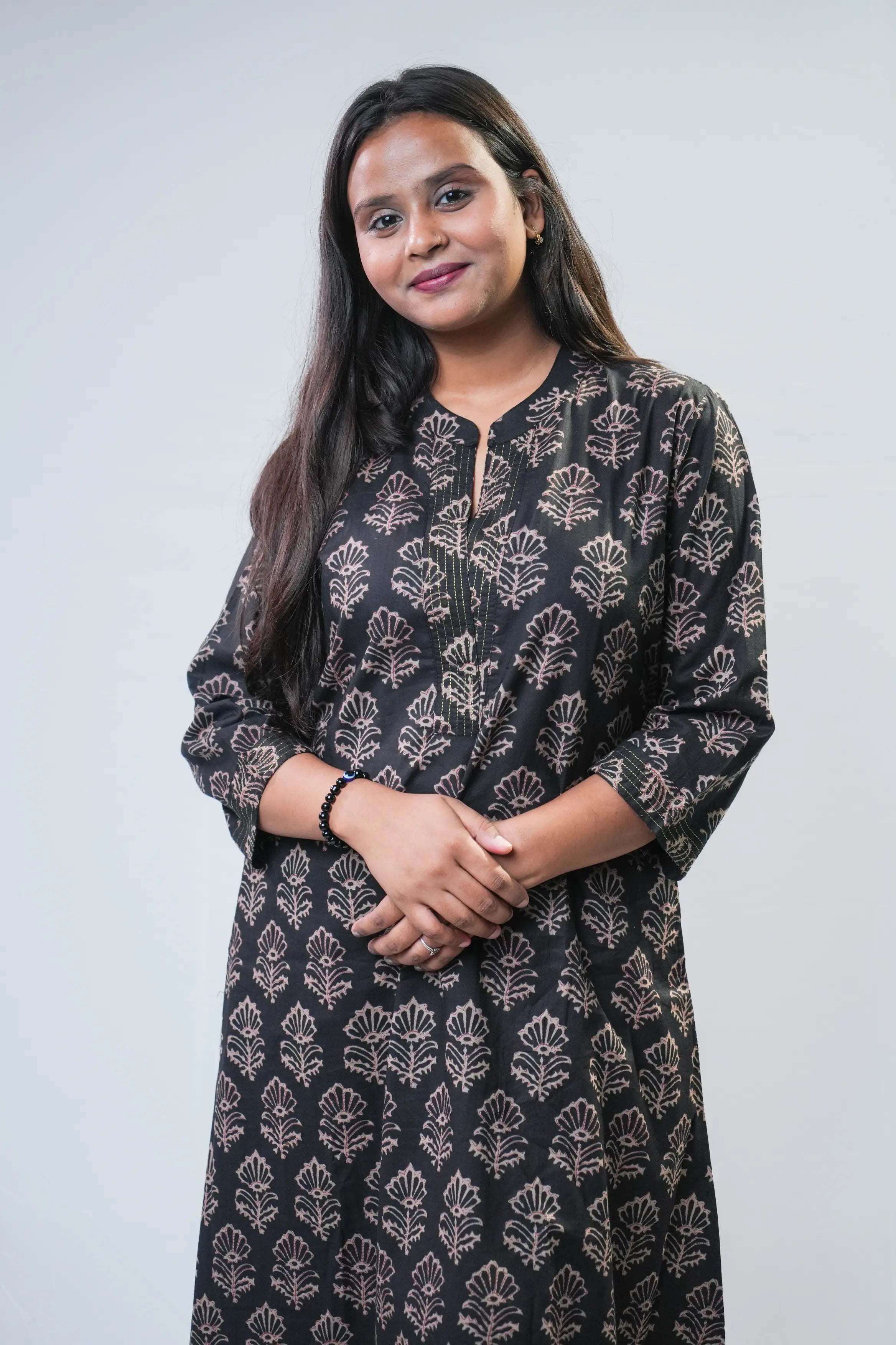 Black Handblock Printed Cotton A-Line Kurta Set