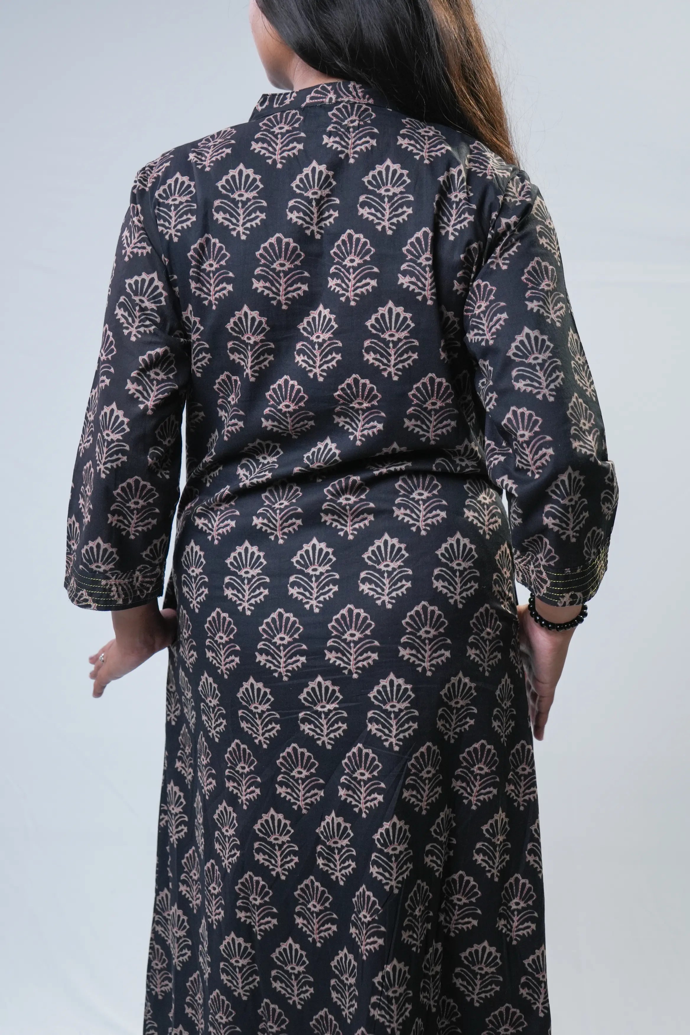 Black Handblock Printed Cotton A-Line Kurta Set