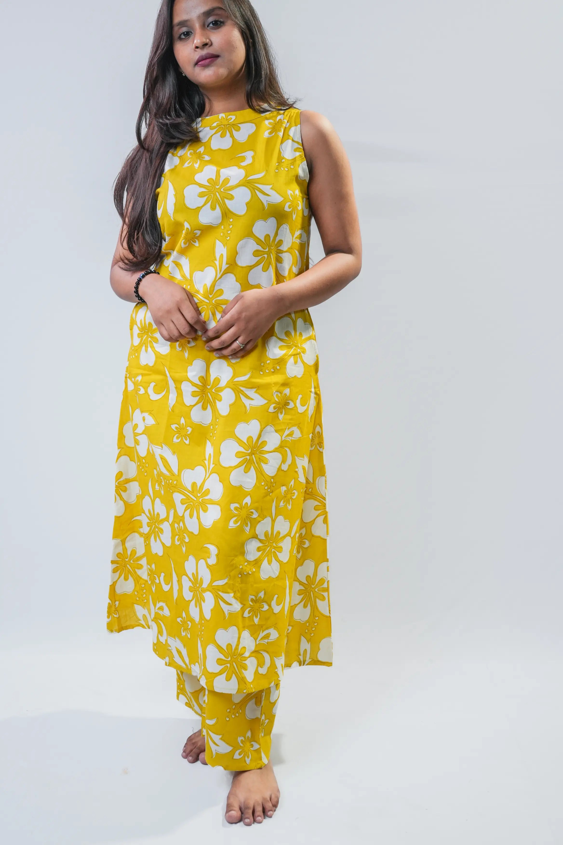 Sunlit Yellow Floral Sleeveless Kurta Set