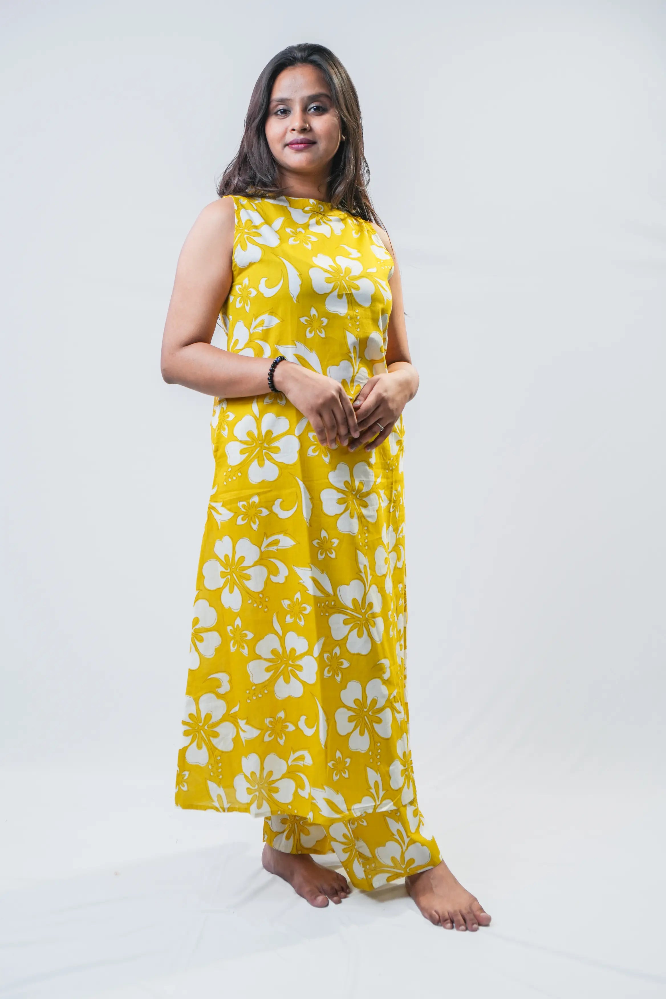 Sunlit Yellow Floral Sleeveless Kurta Set