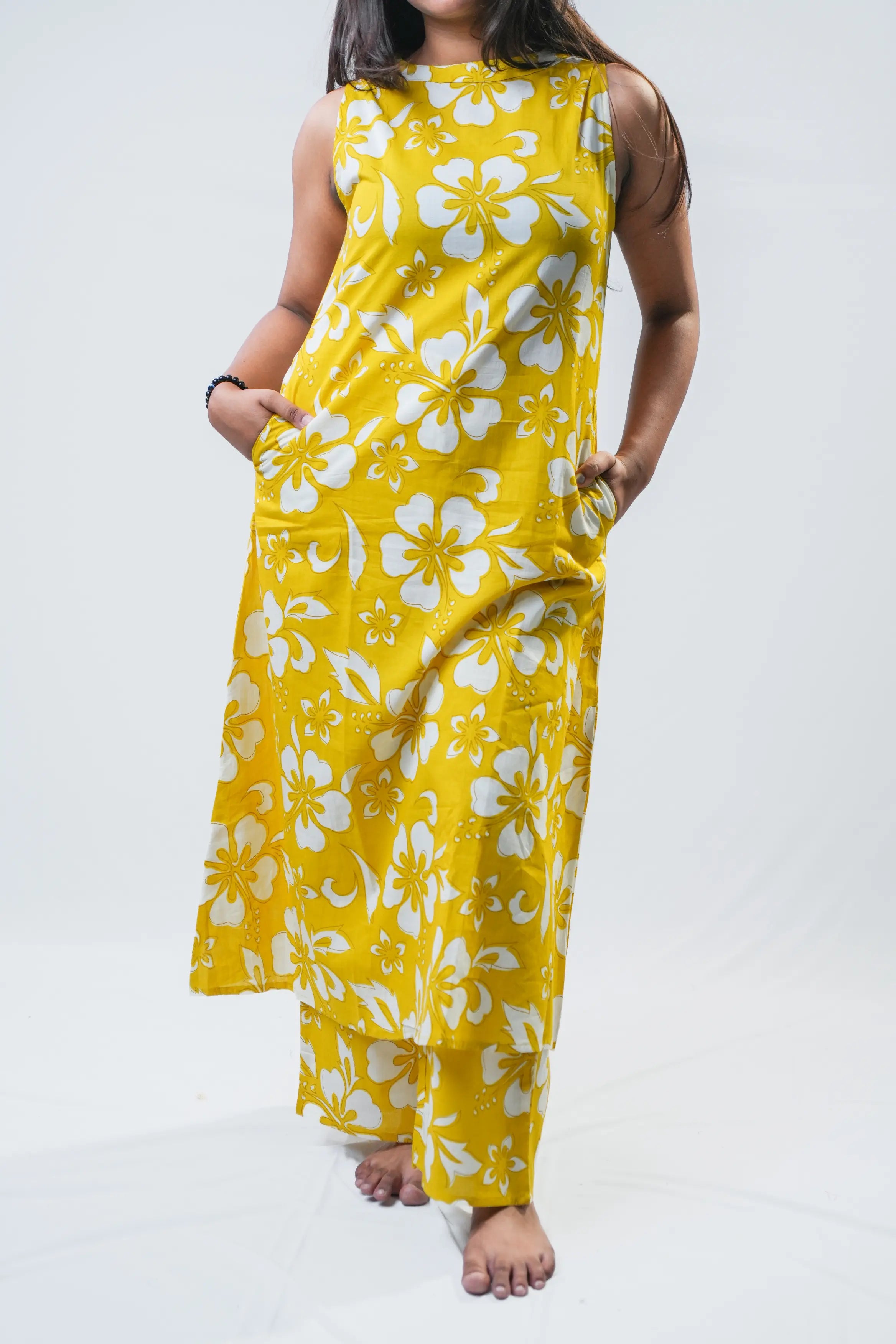 Sunlit Yellow Floral Sleeveless Kurta Set